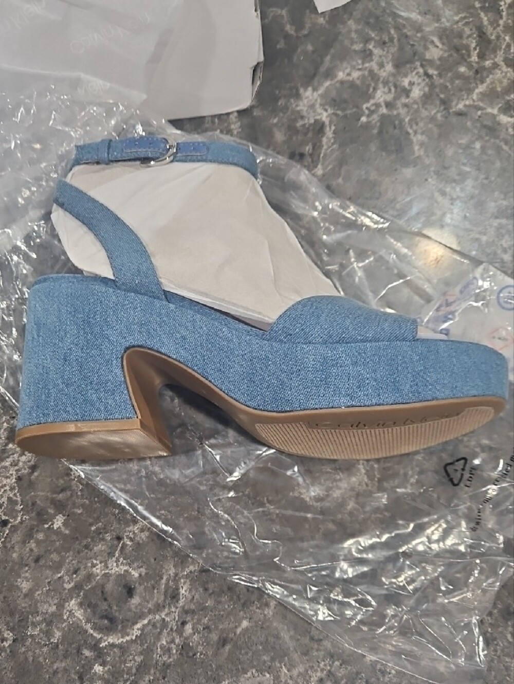 Calvin Klein Light Blue Denim Platform Sandals - Picture 4 of 10